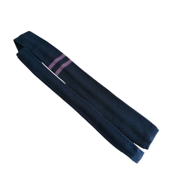 Brooks Brothers Silk Knit Tie EXCELLENT Italy Dark Blue Purple Stripe Square Tip - Picture 3 of 8